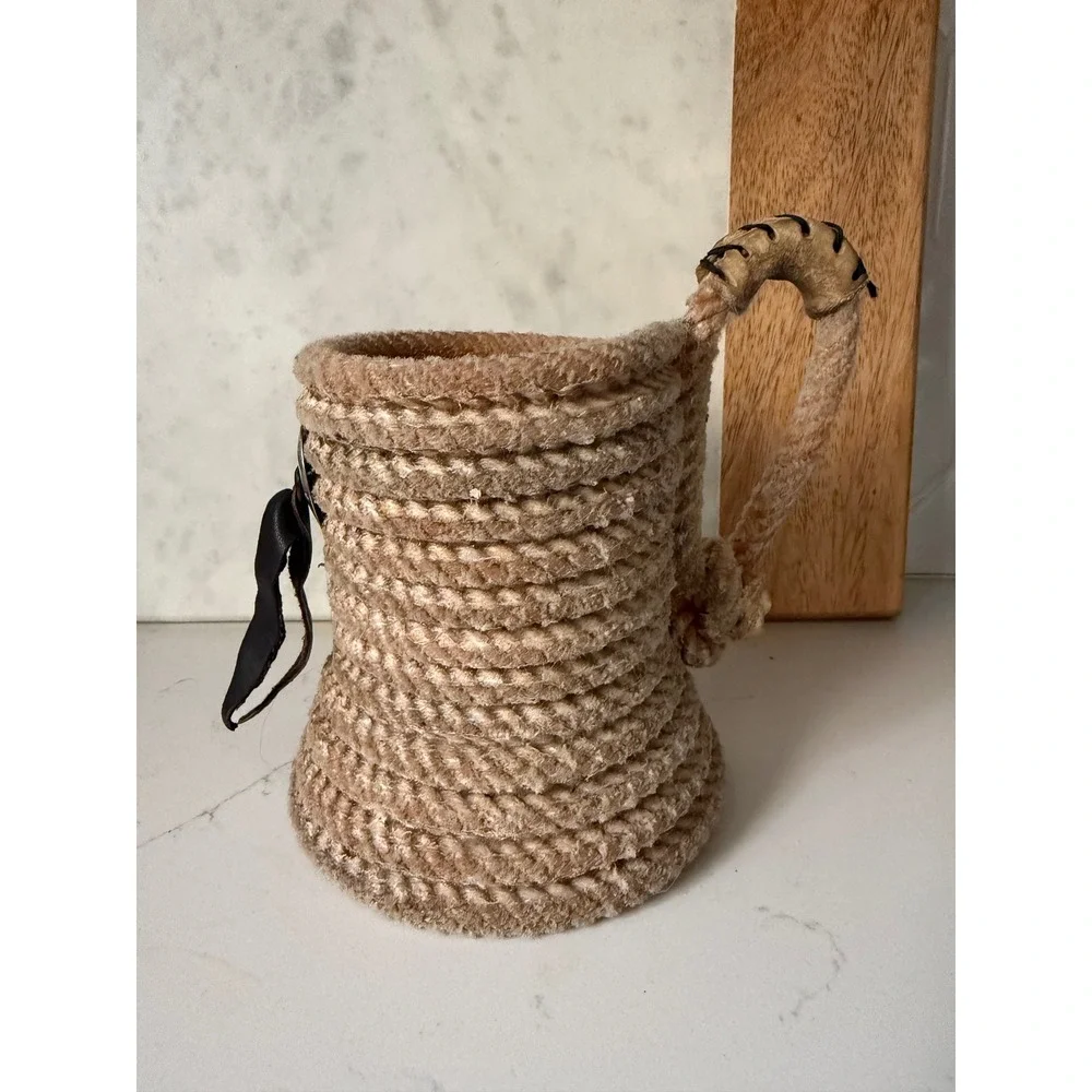 Lariat Rope Beer Mug set Holder Western Star‎ Concho Leather Tassel Drink cowboy
